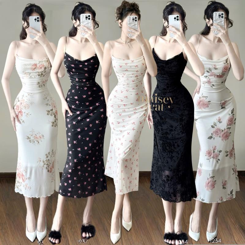 [MAISEY 1234] ĐẦM ĐUÔI CÁ DÁNG DÀI TRẮNG VÀ ĐEN Nữ Women Dress Váy Váy Nhung Voi