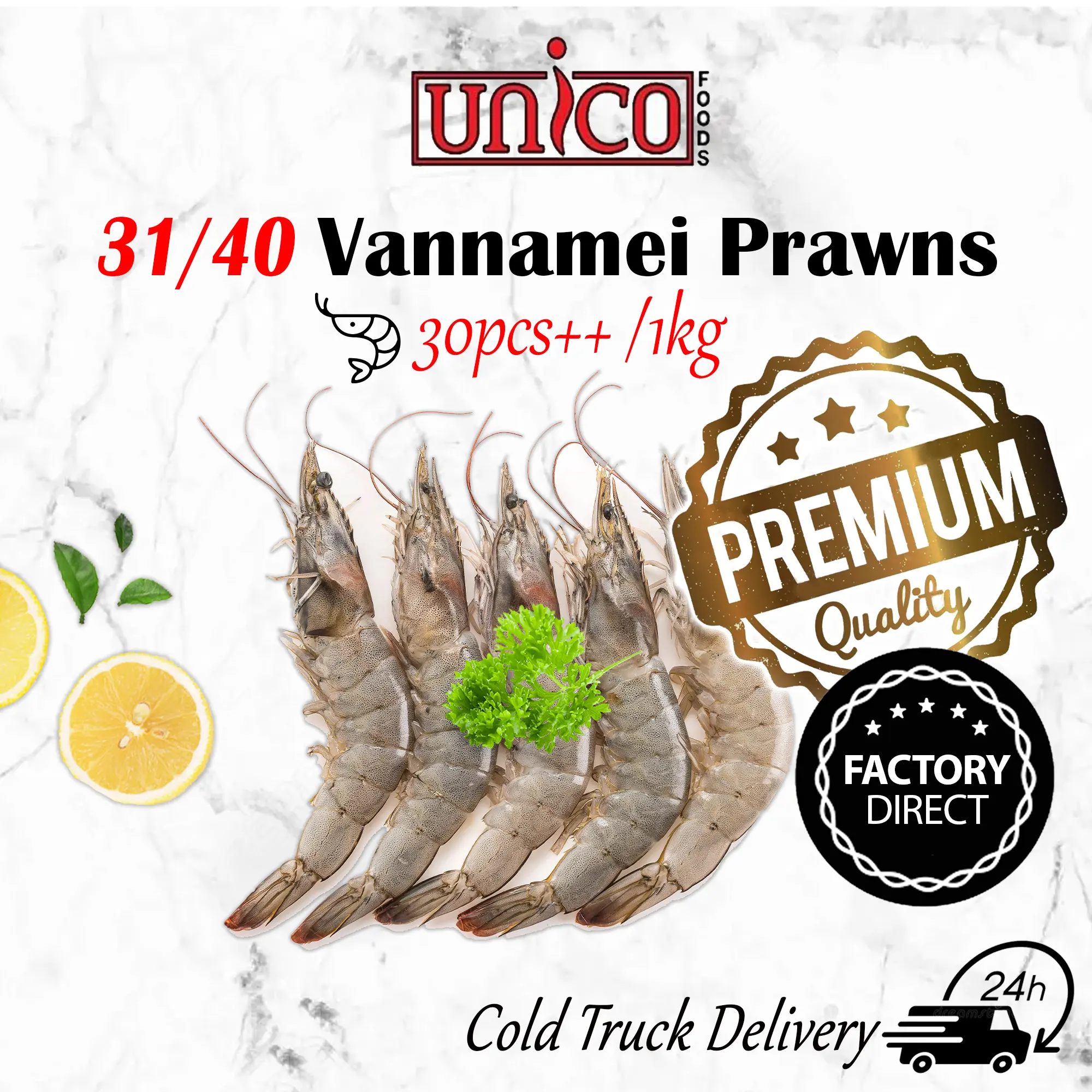 Live Frozen Grey (Vannamei) Prawns 31/40 (1kg)
