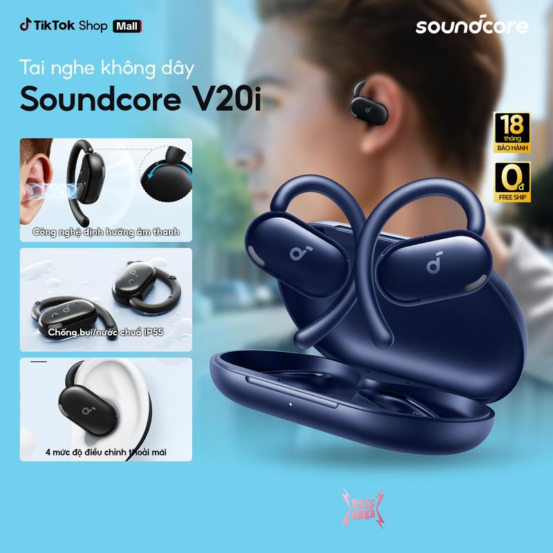  Tai nghe đeo vành tai bluetooth Open-Ear Soundcore V20i thiết kế mở | Siêu gọn nhẹ | Chống nước và bụi IP55| Dịch thuật Ai trên App- Tai nghe thể thao Bluetooth không dây-Bảo hành 18 tháng- Hàng chính hãng 