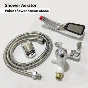 ESCA Paket Komplit Kran Chrome Shower Mandi 300 Lubang Aerator Hemat Air Selang 150cm & Braket System Hand Shower Fungsi Kamar Mandi 5 Mode Fungsi Besi Tahan Karat