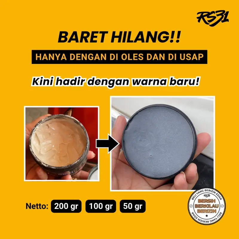 RS31 Rubbing Compound Penghilang Baret Mobil Motor Helm Kaca 50gr 100gr 200gr Super Ampuh Menghilangkan Baret Halus & Swirl Mark Dengan Wax & Silikon 1