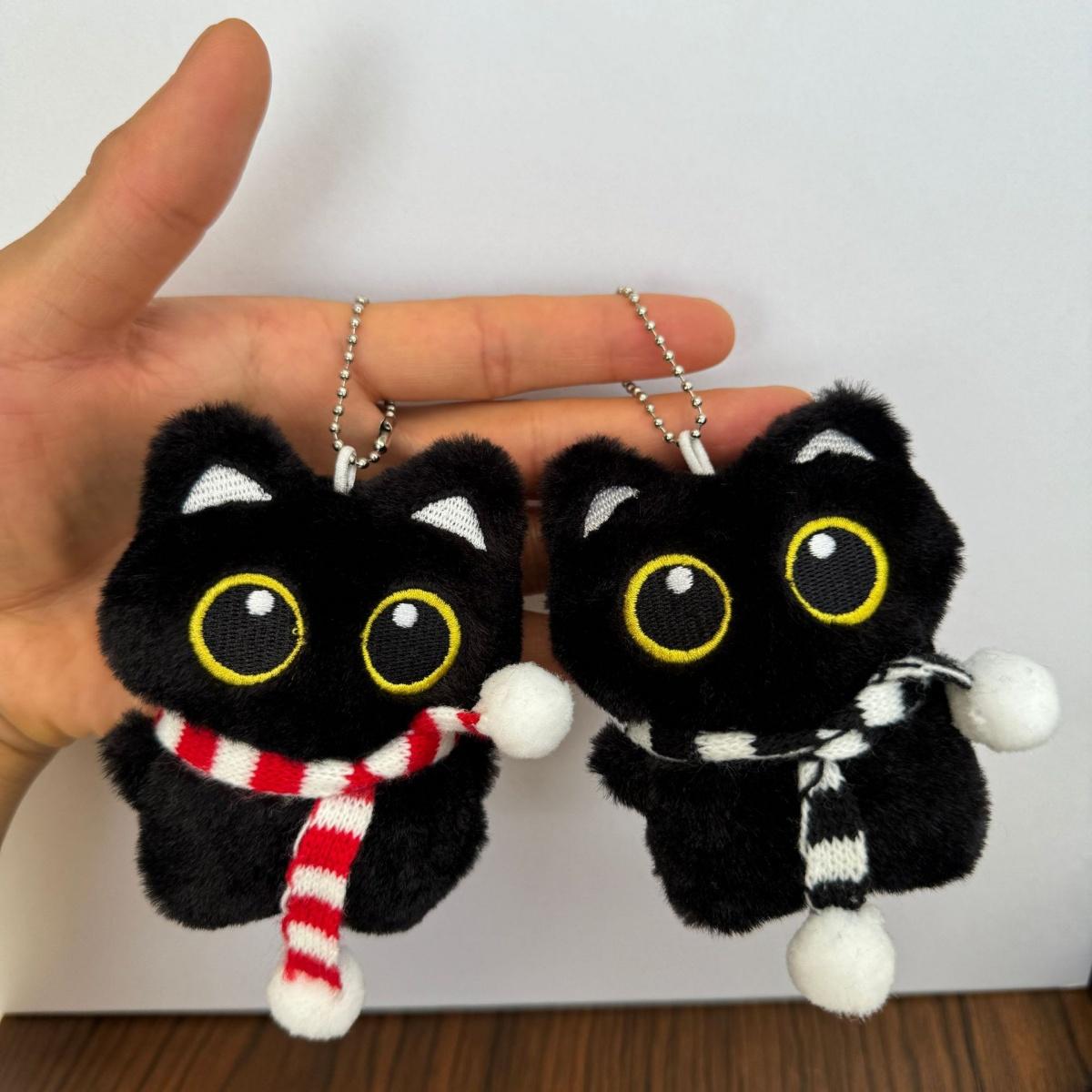 Gantungan Kunci Kucing Hitam Bunyi Jay Enhypen 1Buah Bahan Mewah dengan Lonceng Syal, Warna Asli/Bel Kuning/Syal Merah/Syal Hitam, Boneka Lembut Aksesoris Tas Ransel Hadiah Anak Perempuan Remaja