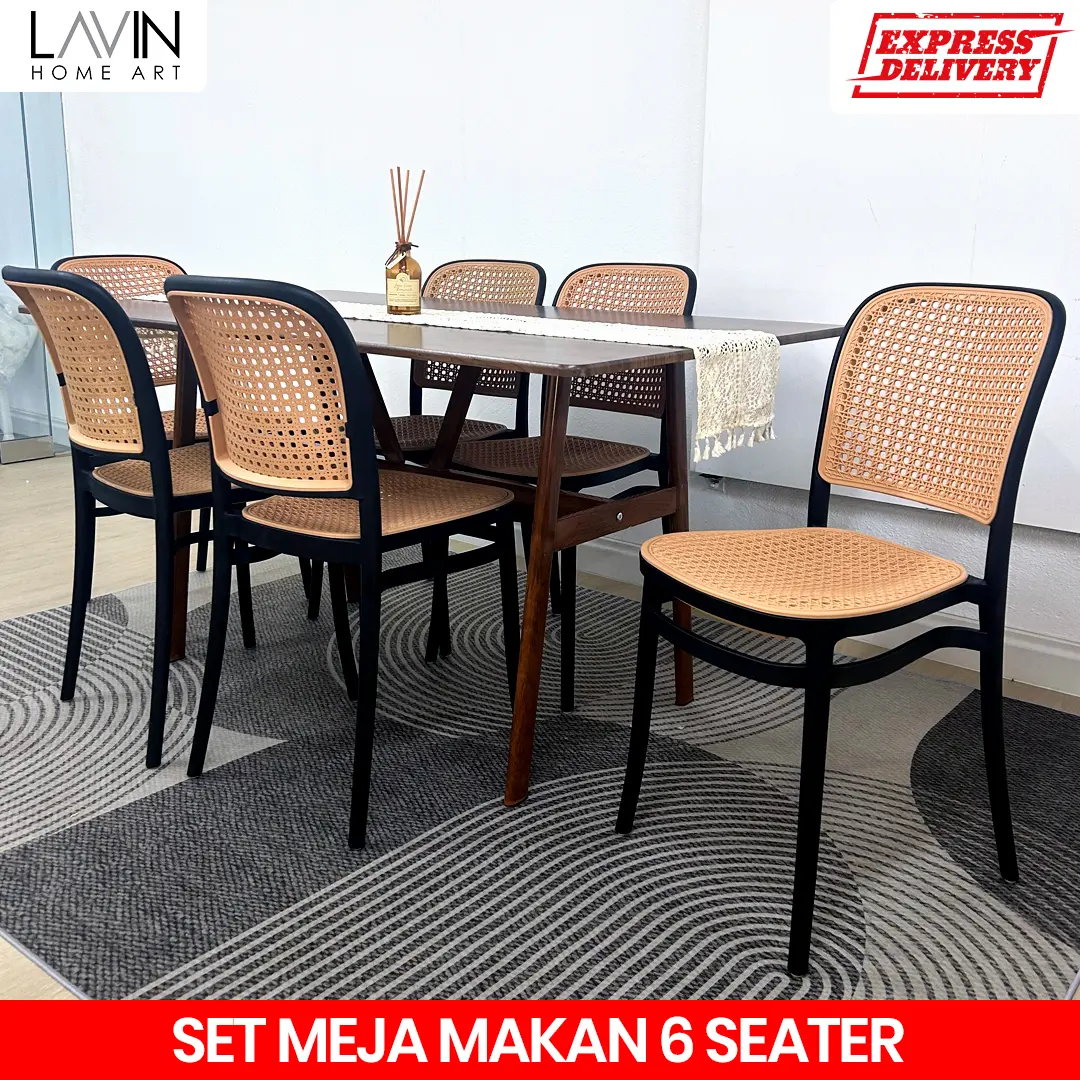 Set Meja Makan Design Rattan untuk Rumah/ Restoran/Dining set design rattan 6 seater