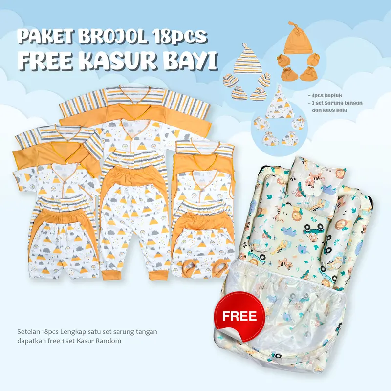 Paket Brojol 18 Pcs FREE KASUR BAYI Paket Lengkap Setelan Bayi bahan katun lembut Kado Lahiran Parsel 2