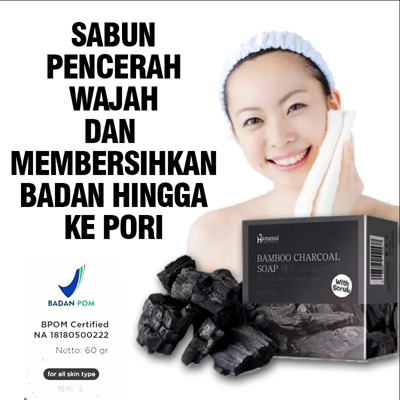 Hanasui Bamboo Charcoal & sloe vera Soap with Scrub BPOM Sabun Hanasui 8