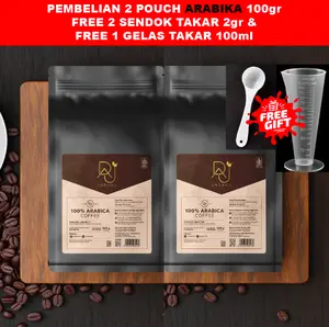 FREE GELAS UKUR, 100gr KOPI ARABIKA 2 POUCH, espresso instan tanpa ampas 100% arabika KOPI BADARU