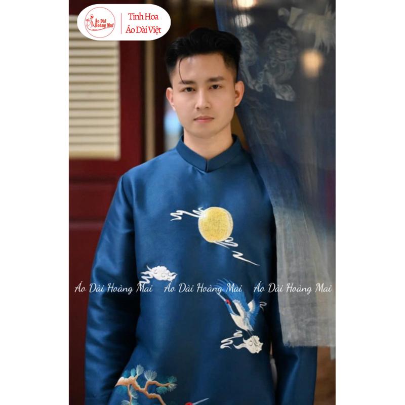  Áo dài nam cách tân truyền thống xanh cổ vịt xanh navi hoạ tiết thêu HẠC {50-105kg} - Tết 2026 Mặc Tết Đi Lễ Chụp Ảnh – Hoàng Mai 