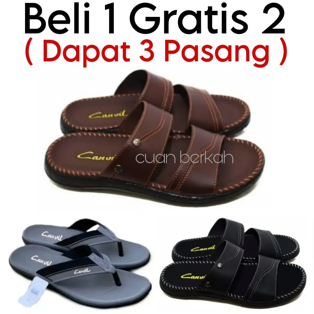 CRAZY PROMO Beli 1 Gratis 2 Sendal Kulit / Sendal Pria Keren / Sendal Pria / Sendal Selop / Sendal Selop Karet / Sandal Jepit Sendal