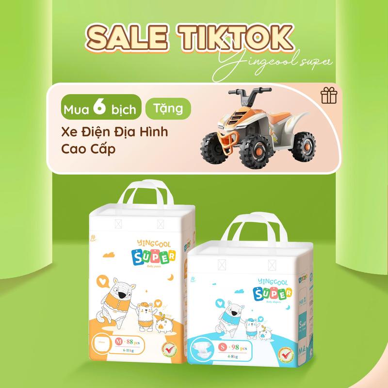[ Tặng Xe Điện Địa Hình Cao Cấp - Combo 6b ] Bỉm YINGCOOL SUPER Size NB104/S98/MD92/MQ88/L80/XL76/XXL72/XXXL72