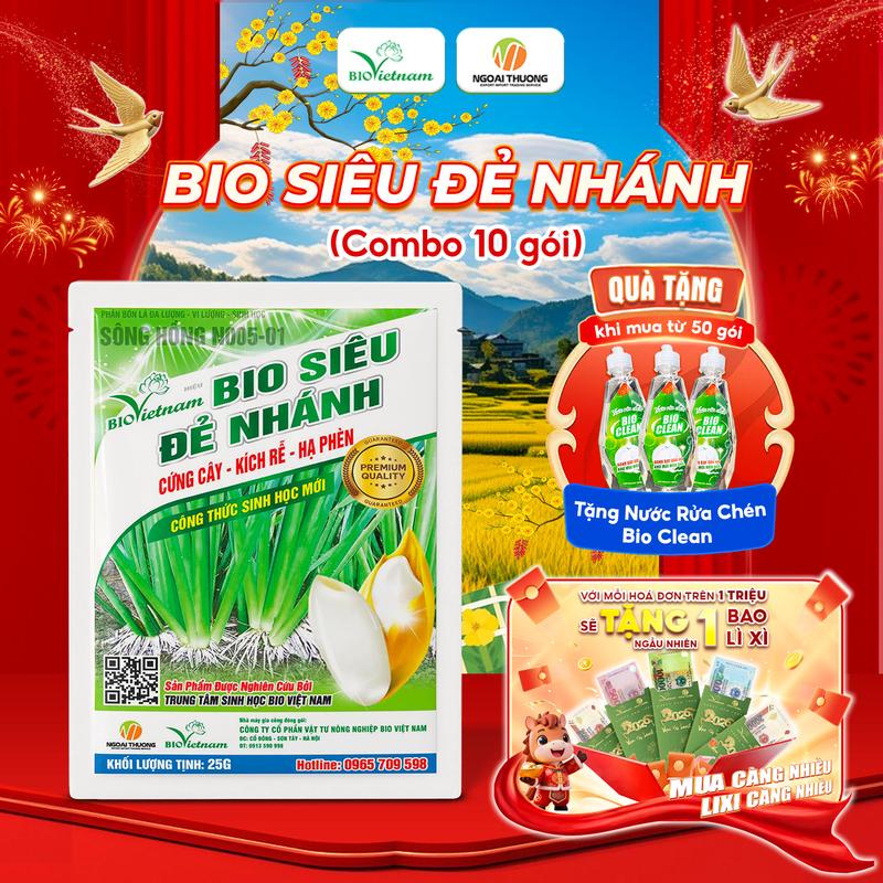 Combo 10 gói Phân bón lá hữu cơ BIO SIÊU ĐẺ NHÁNH BAO BÌ MỚI 2025 - Giúp cây lúa siêu đẻ nhánh nở bụi to cứng cây kích rễ phát triển - Gói 25g