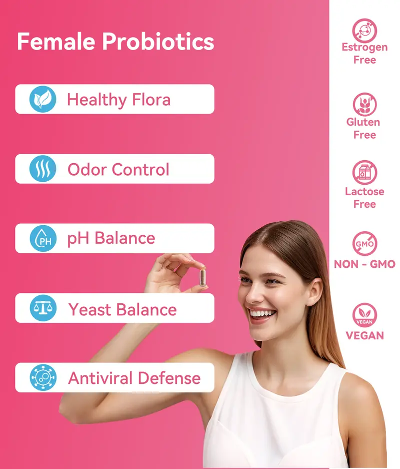 Product Introduction of Gynable female probiotics | women probiotics ,organic selenium+ probiotics+ vitamin C,D,folate, 5 billion cfu, support pH balance and intestinal urinary system health, 30 Count (Pack of 1) 1