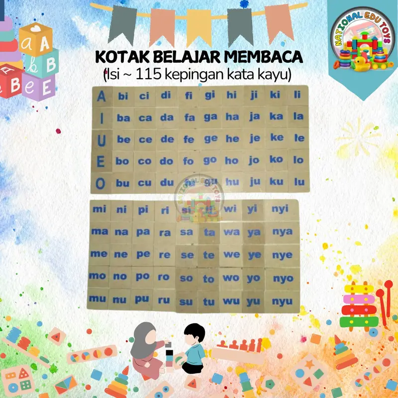 [COD] Mainan Edukasi Kayu Kotak Belajar Membaca Suku Kata Mengeja - 115 Kepingan Anak Toys 3
