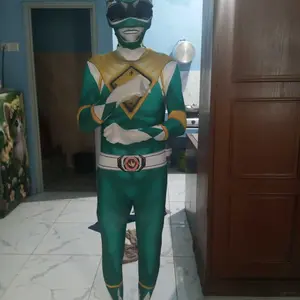 Pria Dewasa Wanita Perkasa Morphin Power Rangers Cosplay Kostum Halloween Pesta Mewah Jumpsuit