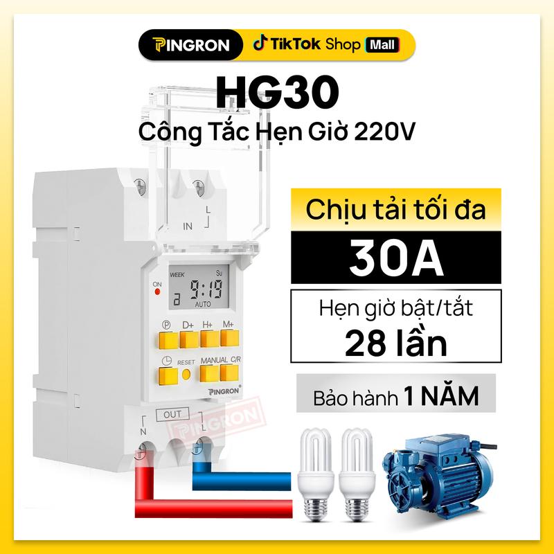 Pingron Công Tắc Hẹn Giờ Bật Tắt Điện 220V HG30 Công Suất Lớn 30A 28 Chương Trình Thời Gian Chính Xác