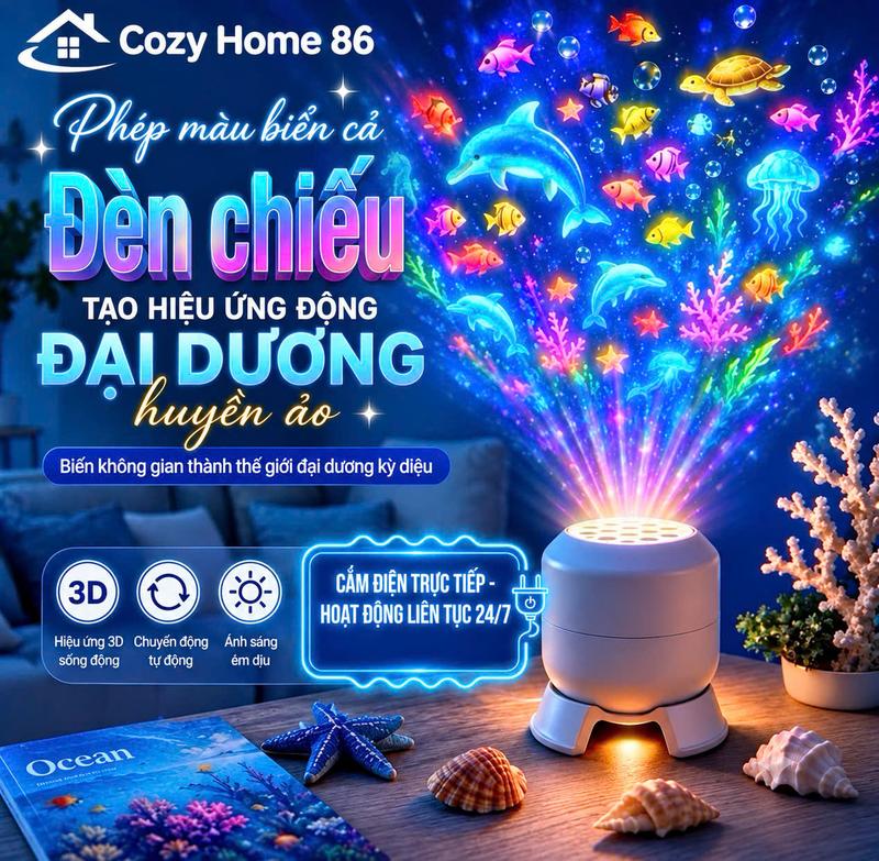 Đèn chiếu 3D tạo hiệu ứng động độ nét cao, Đèn Led xoay tự động 360 độ đầy màu sắc chiếu bông tuyết, đại dương huyền ảo