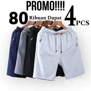 promo 4 pcs celana pendek pria wanita dewasa santai baby terry saku resleting jumbo