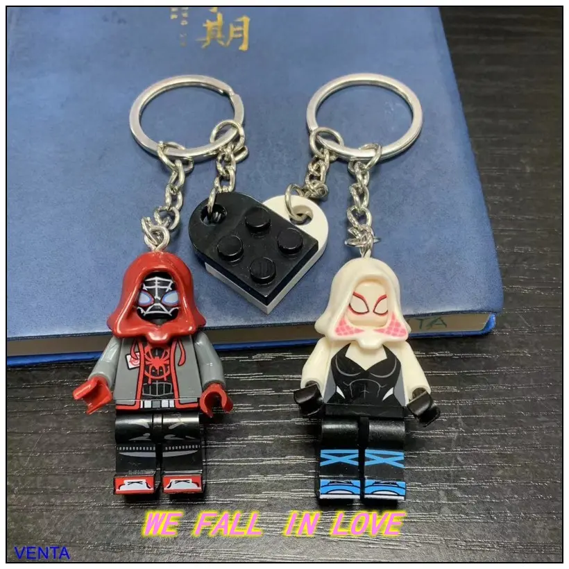 Compatible with LEGO Spider-Man Miles  Gwen keychain Couple Backpack Pendant Small Gift (PY)
