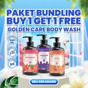 BUY 1 GET 1 GOLDEN CARE BODY WASH (2x500 ML) LAVENDER STRAWBERRY PEACH - NON SLS BLUEBERRY APPLE WATERMELON KIWI MARQUISSA TWILIGHT ISLAND BUBBLE SABUN MENCERAHKAN MELEMBAPKAN ATASI BAU BADAN BPOM - LUMICER