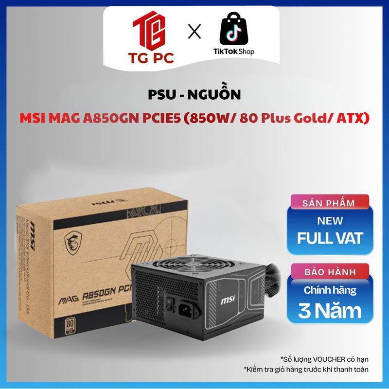 - Nguồn máy tính MSI MAG A850GN PCIE5 (850W/ 80 Plus Gold/ ATX) - 5 Cái - NEW BẢO HÀNH 36 THÁNG