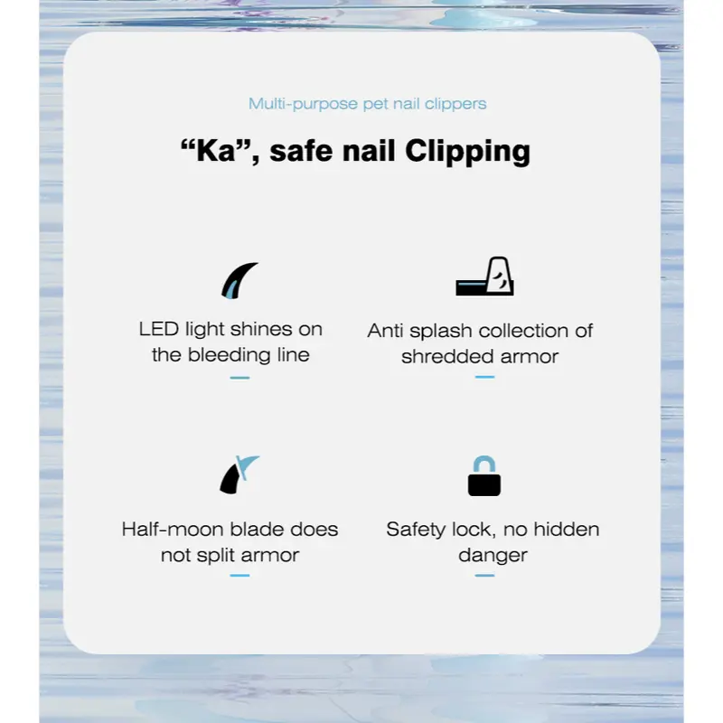 Gunting Kuku Anjing LED Pet Nail Cutter Grooming Hewan Kucing Anti Splash Toe Claw Clipper Safety Lock Bloodline Light 5