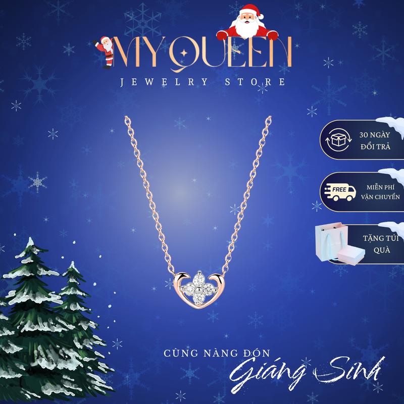  Dây chuyền HOA TIM tiểu thư xinh đẹp mặt trái tim bên trong đính đá hình hoa titan xi vàng hồng 