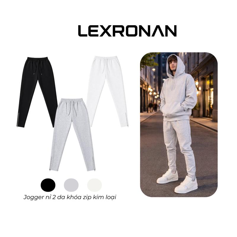 Quần Jogger Khóa Zip Trơn Nam LEXRONAN – Jogger Nỉ 2 Da Form Fit, Co Giãn, Mặc Mát, Dễ Phối Đồ #JGR01