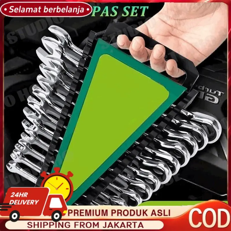 【COD 100% Aman】2025 Model Baru 8 Pcs Set Kunci Ring (6-22mm) - Set Kunci Ring Double Offset | Material Baja CR-V, Tahan Korosi, Grip Anti-Slip | Dilengkapi Rak Penyimpanan Lengkap, Mudah Disimpan dan Dibawa