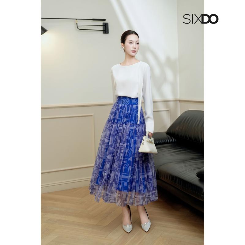 HN Chân váy voan xanh xoè SIXDO Cobalt Mesh Flared Skirt