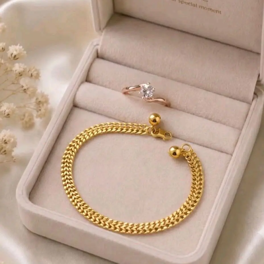 Gelang Tangan GRATIS Cincin Mata Satu 2in1 - Gelang Titanium Wanita Dewasa Motif Tikar Anti Luntur Perhiasan Sehari Hari Bracelets