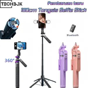 Tech Tongsis Tripod Paduan aluminium Bluetooth Selfie Stick 4-leg stand Remote Tripod HP Kamera DSLR Tongsis 1800MM dengan control bluetooth 7 tombol Tongkat selfie Portable Adaptor Panjang Lampu Handphone Holder Tripot