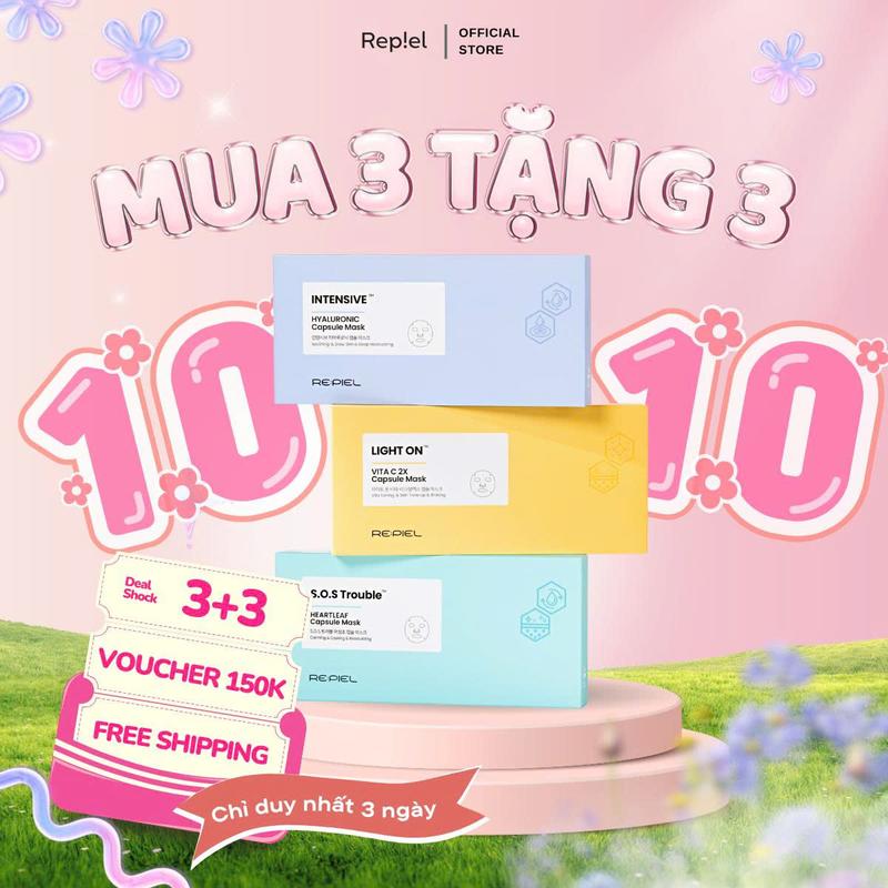 [COMBO 3] Mặt nạ Bio Cellulose - Mặt nạ sinh học phôi dừa Capsule Mask REPIEL [Hộp 4 viên]