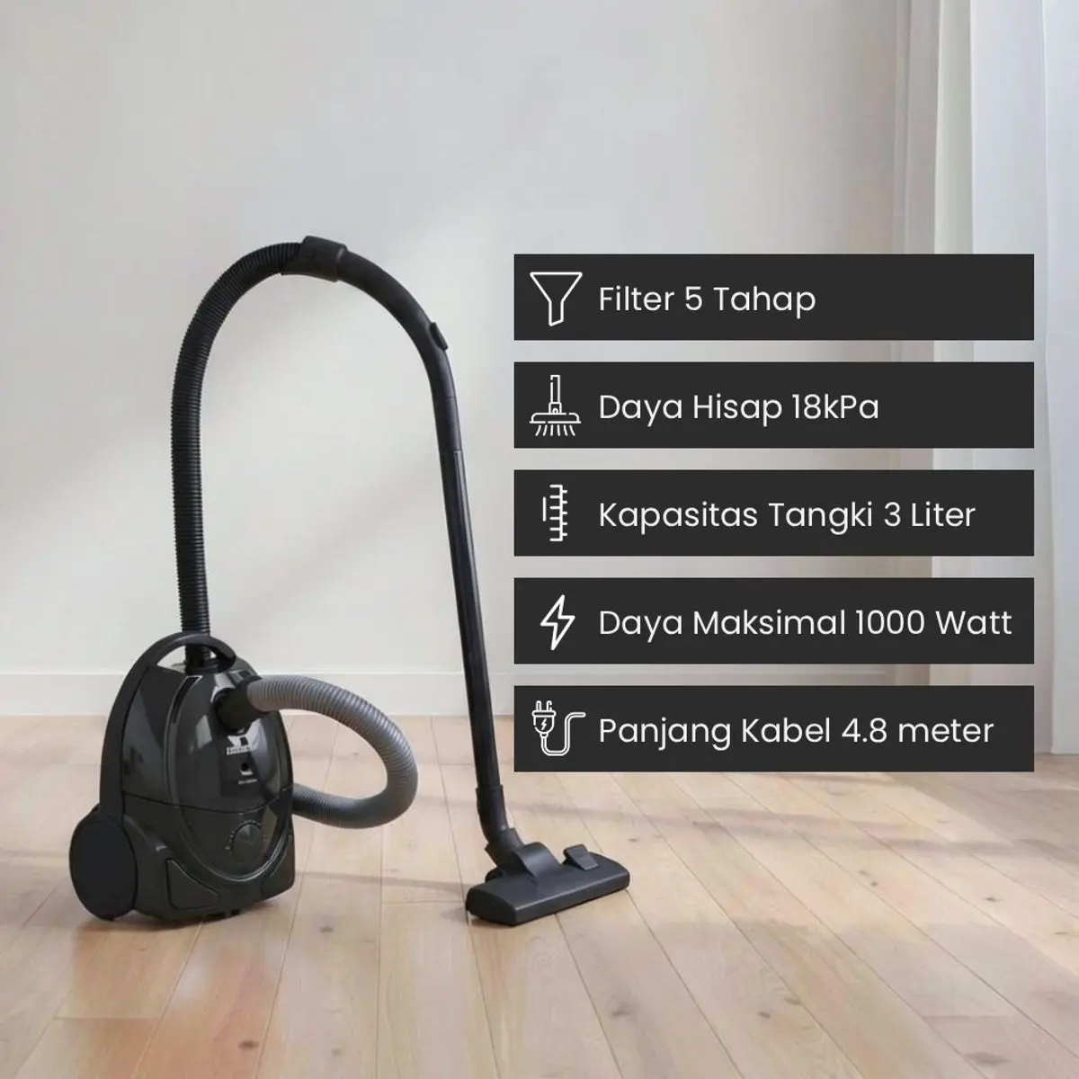 Krisbow Vacuum Cleaner Dry 18 kPa 1000 Watt - Hitam
