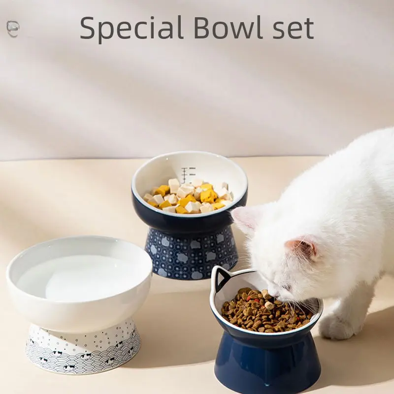Japanese Style Cat Bowl Ceramic Double Bowl Anti-Tumble Food Basin Dog Bowl Cat Drinking Bowl Upgrade your pet's dining experience now ，In line with the latest Singaporean pet - care trends, these bowls are not only stylish but also functional