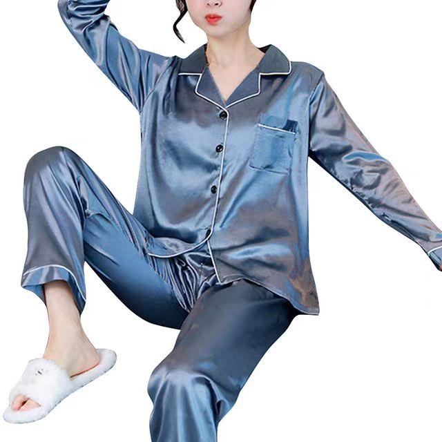 Product Introduction of Bộ Đồ Ngủ Satin Mượt Mà, Dành Cho Nữ, Bộ 2 Chiếc, Áo Sơ Mi Dài Tay, Có Cỡ M-5XL, Mềm Mại, Đồ Mặc Ở Nhà PJ, Đồ Ngủ 4