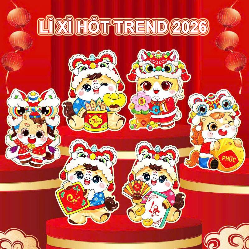  COMBO 50 - 100 Bao Lì Xì CHIBI Bính Ngọ 2026 Phản Quang Lấp Lánh Sang Trọng Loại Dày Cute Dễ Thương 