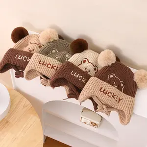 Topi kupluk anak laki-laki dan perempuan bayi model bordir Luckly beruang bearknot korean style lucu cocok untuk usia 3bulan-2tahun