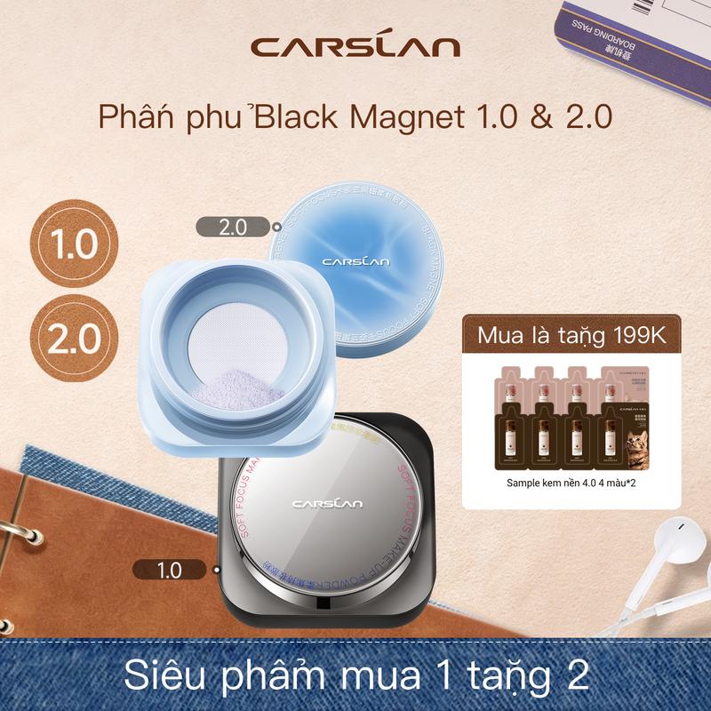 Phấn Phủ Black Magnet 1.0&2.0 Carslan, Lớp Hoàn Thiện Làm Mờ Lỗ Chân Lông, Kiềm Dầu, Lâu Trôi, 8g + Set kem nền mini 4g*2