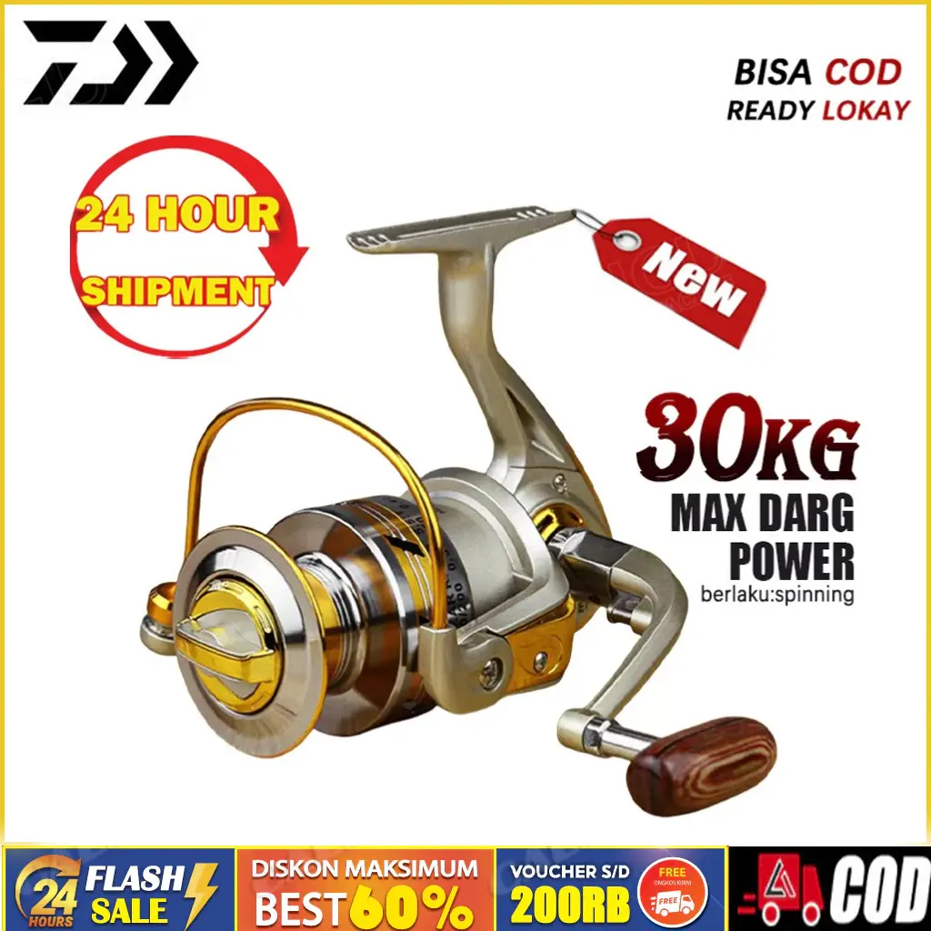 Reel Pancing Spinning Full Metal Max Drag 20KG 5.2:1 13+1BB Anti Karat ...