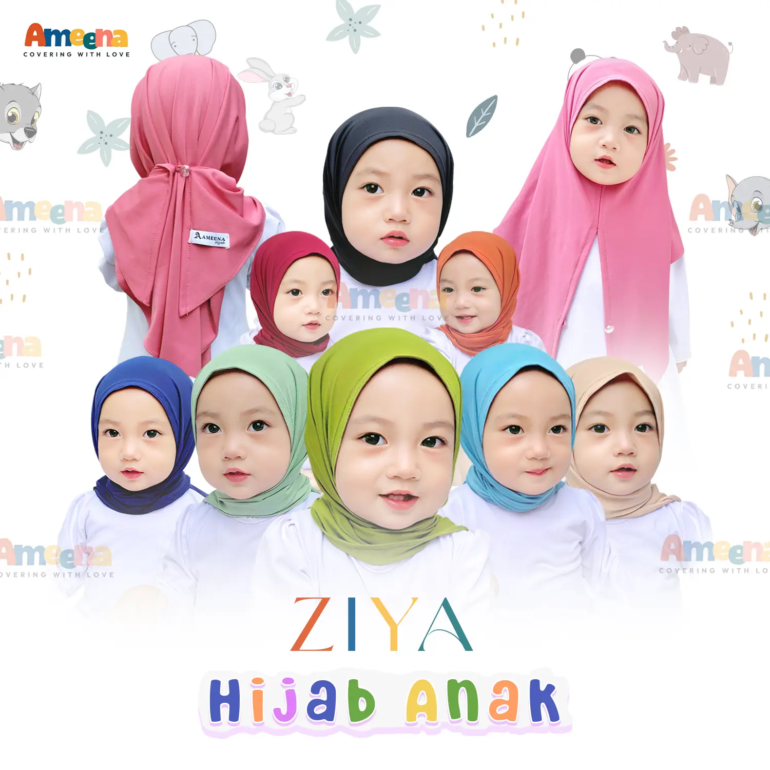 Ameena Official - Segitiga Instan Kancing Anak Ziya / Jilbab Segitiga Jersey Premium Usia 2-4 Tahun By Desmonda Muslim Kerudung
