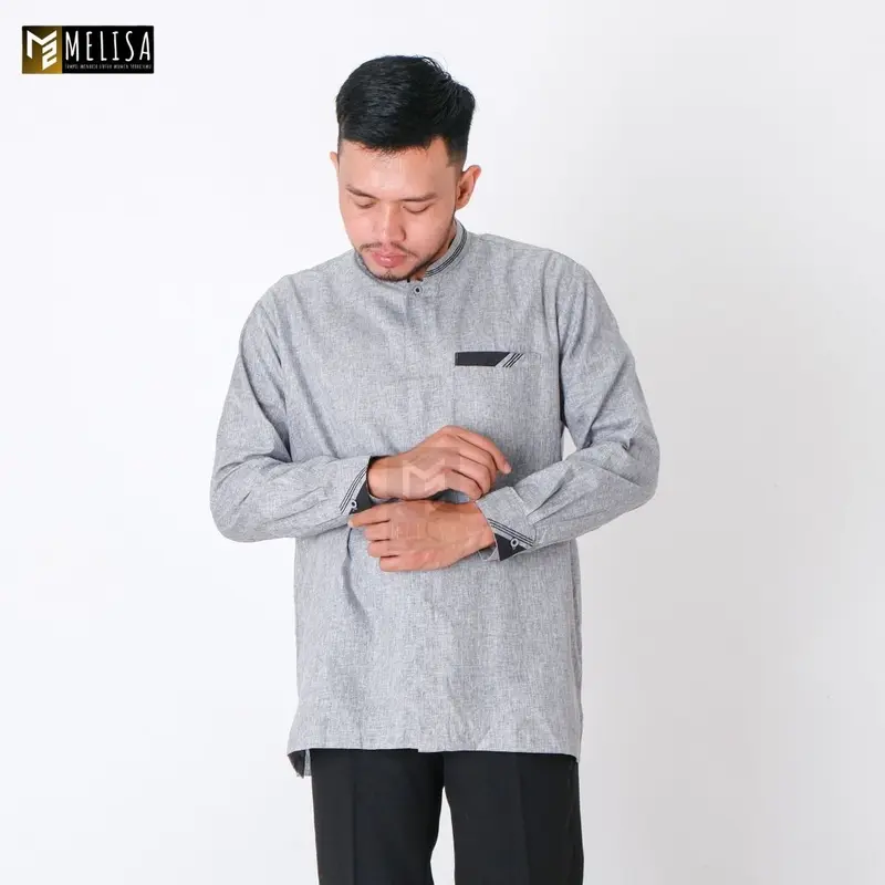 Baju Koko Pria Dewasa Katun Madinah Polos Lengan Panjang Ukuran M L XL - Abu-abu Muslim Remaja 4