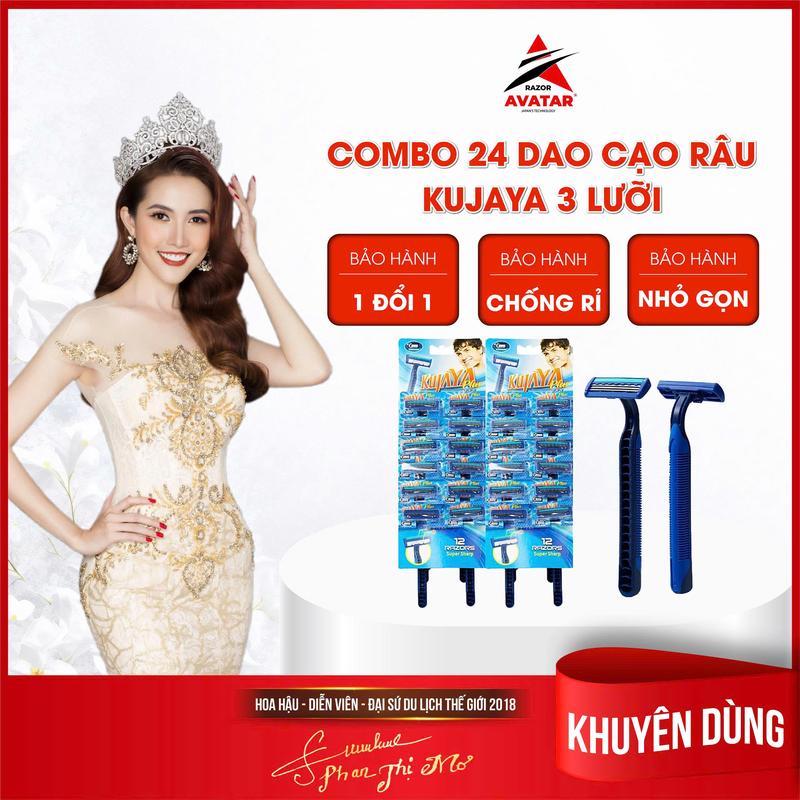 Dao cạo râu Kujaya vĩ 24 cây, 3 lưỡi siêu bén, cạo rau sát sạch hơn