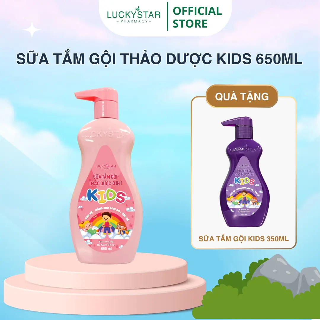 [ MUA 1 TẶNG 1 ] Sữa Tắm Gội Thảo Dược Baby 3in1 650ml - Lucky Star - Chăm sóc da - Tặng Chai 350ml Cho Bé