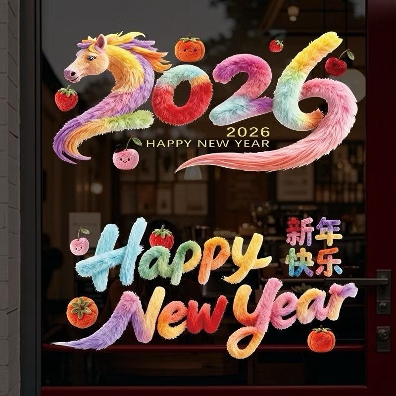   40*80Cm  Decal  Dán Tĩnh Điện Trang Trí Tết Năm Ngọ 2026 Dán Cửa Kính Không Keo.Miếng Dán Tĩnh Điện 5D Trang Trí Dễ Thương 