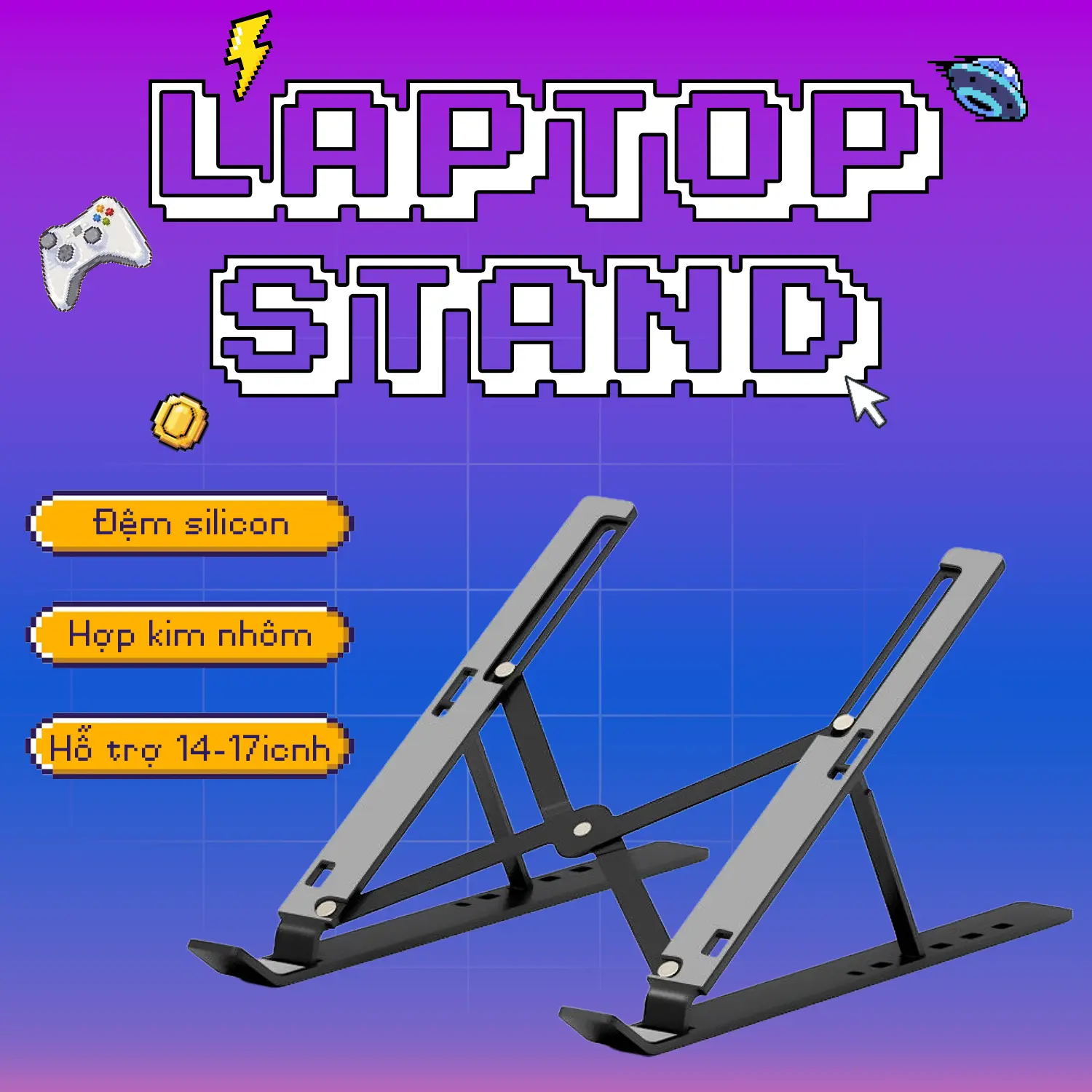 Giá đỡ Laptop nhôm 6 cấp độ nâng hạ độ cao, thiết kế nhỏ gọn, hỗ trợ tản nhiệt cho laptop - GÀ LÓT CHUỘT