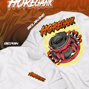 HOREGANK Belakang Depan T-Shirt Putih dengan Desain Speaker dan Gaya Unik untuk Pria dan Wanita
