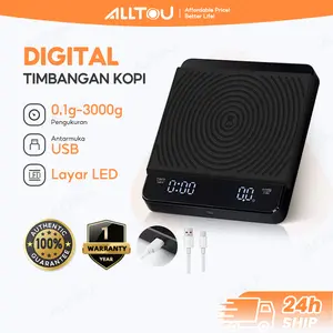 ALLTOU Timbangan Dapur Digital 3KG 0.1GR Timbangan Kopi Digital Coffee Scale dengan Antarmuka USB & Layar LED Kitchenware