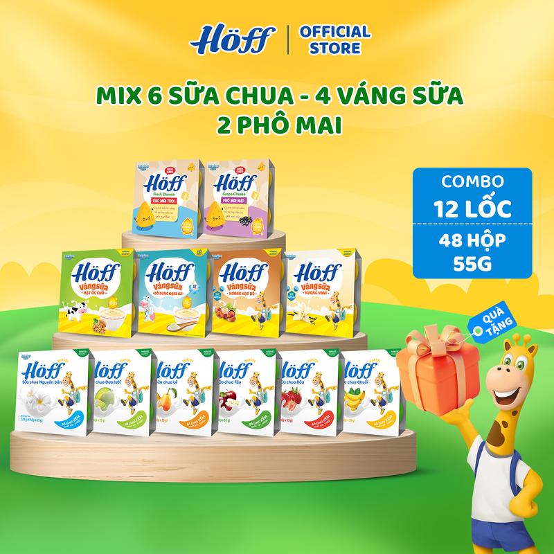  Combo 12 lốc Hoff đủ vị sữa chua váng sữa và phô mai cho bé 12 lốc   48 hộp x 55g  