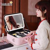 Gambar MELEDE Tas Makeup Lampu / LED Makeupartist Bag MUA Beauty Case Makeup Bag dengan cermin LED, Travel Makeup Case for Women and Makeup Artists Cosmetic Organizer Large Make Up Bag with Light Up Mirror, 3 Color Lights, Adjustable Dividers and Brush Holder - Black with light, S dari ID-MELEDE Kab. Tangerang 3 Tokopedia