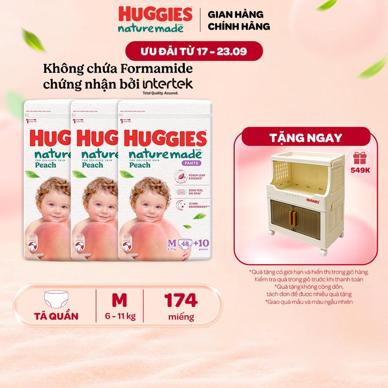 Combo 3 Tã quần Huggies Naturemade Peach M48+10/L44/XL38/XXL26