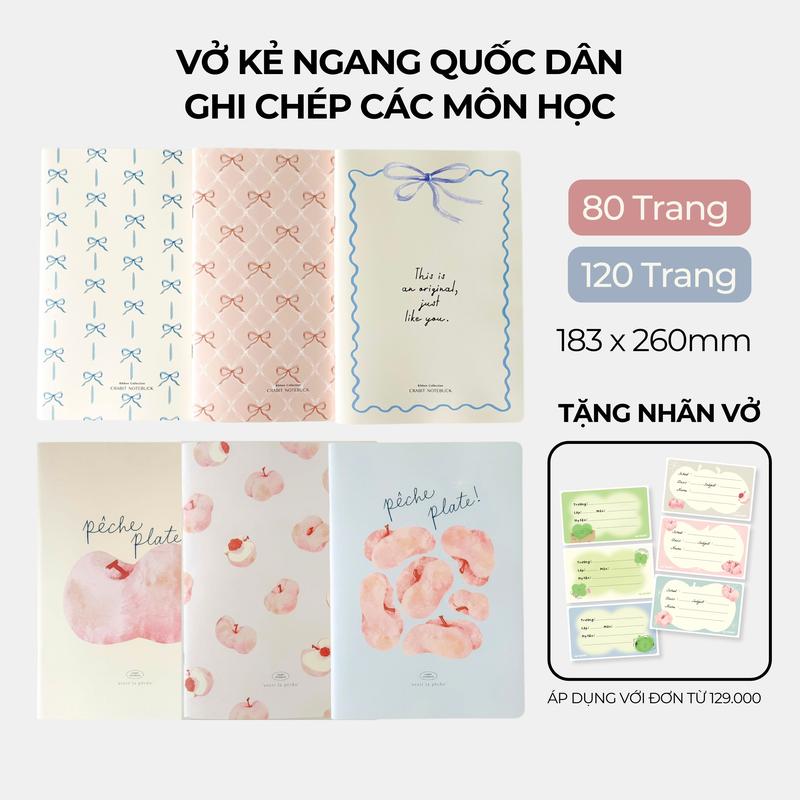 Combo vở kẻ ngang 80 trang set vở viết 120 trang Crabit tập vở học sinh cấp 2 ghi chép studygram